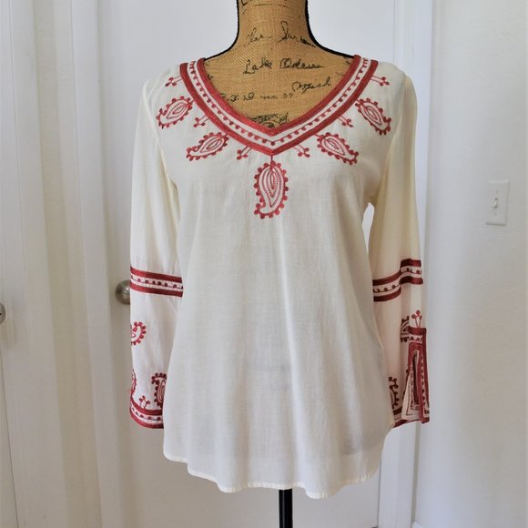 Lucky Brand Paisley Embroidered Blouse. - Picture 2 of 10